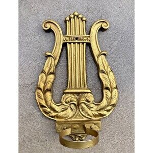 Vintage Syroco Wood Lyre Harp Gold Wall Sconce Syracuse NY - No Bud Vase